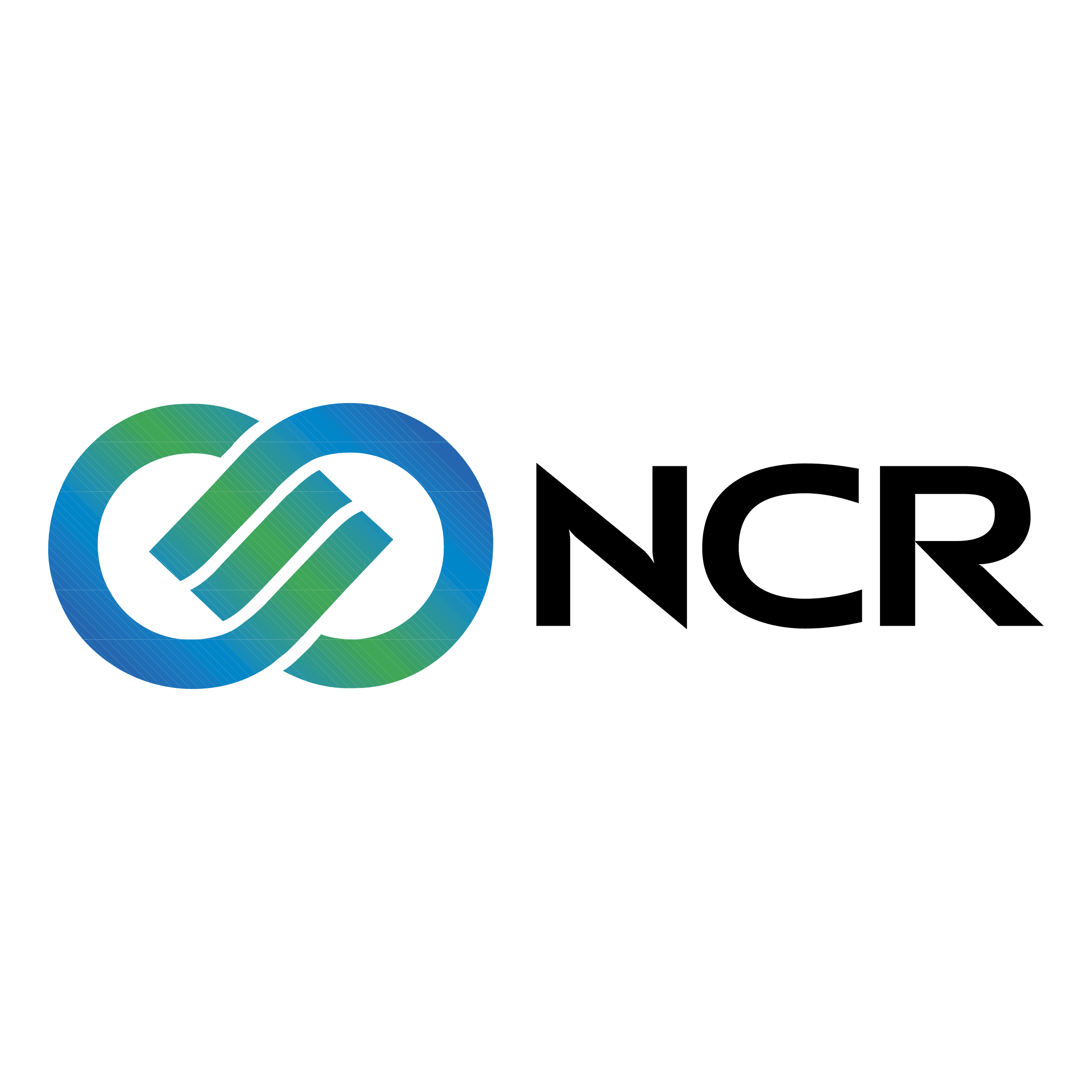 NCR logo featuring a blue and green interlocking circle graphic and bold black lettering.